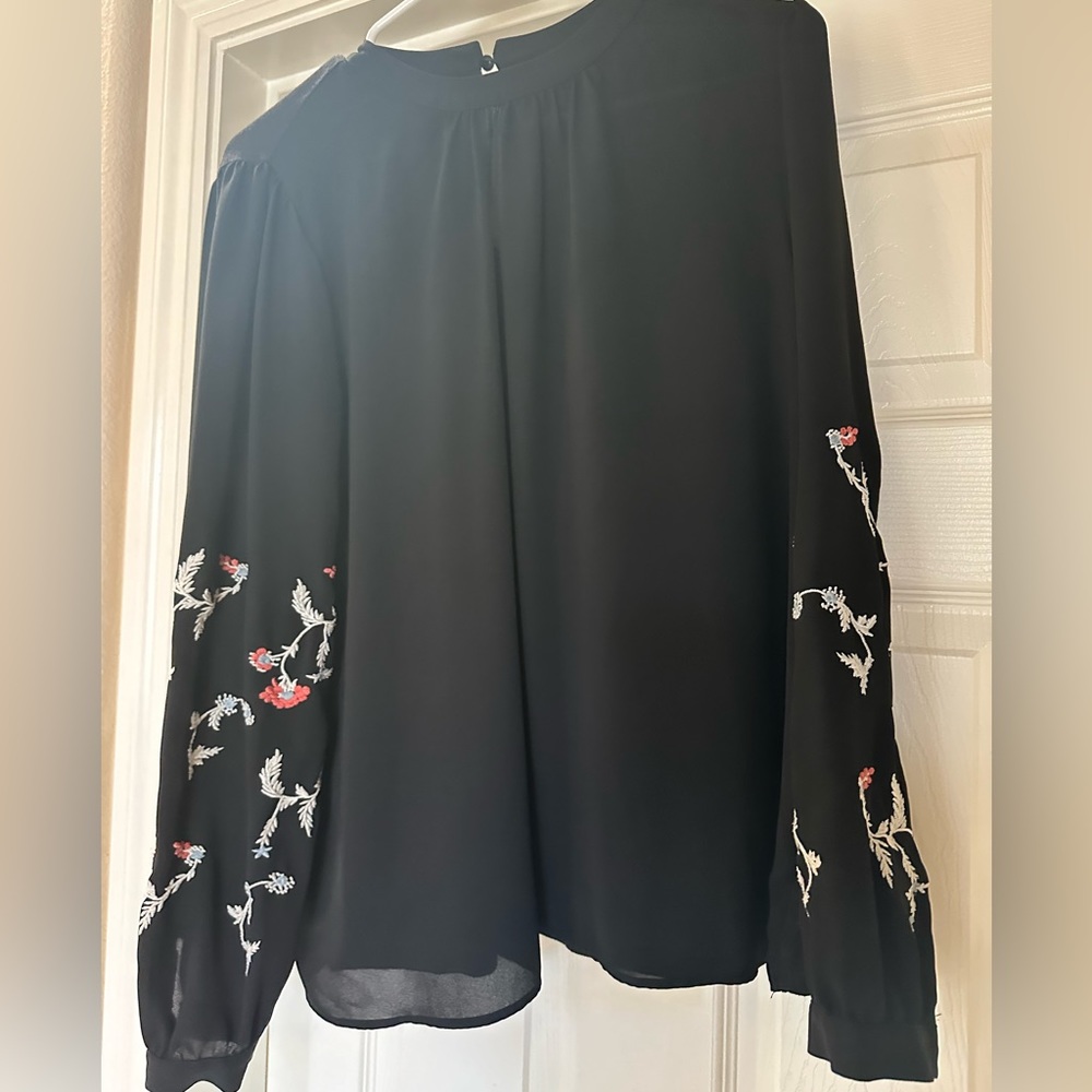 Loft Black with flowers blouse Size M